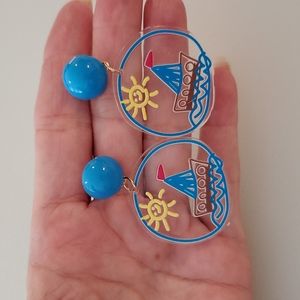 Sailboat water sun summer themed pierced dangle earrings